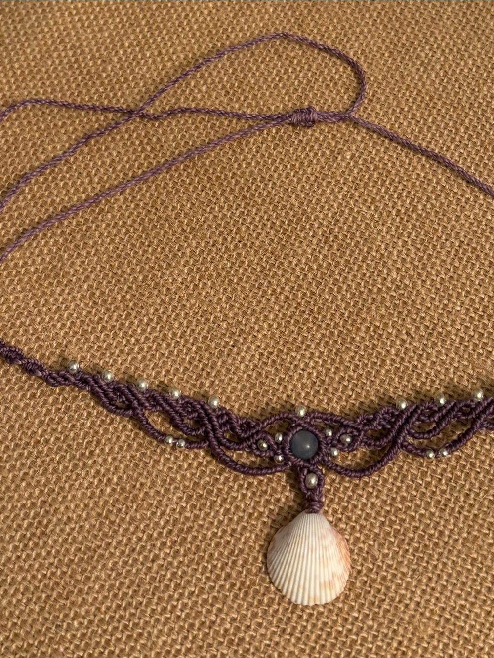 Handmade Purple Macramé Natural Shell Choker Necklace - Beach Boho Jewelry